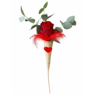 Single Red Rose in Decorative Cone