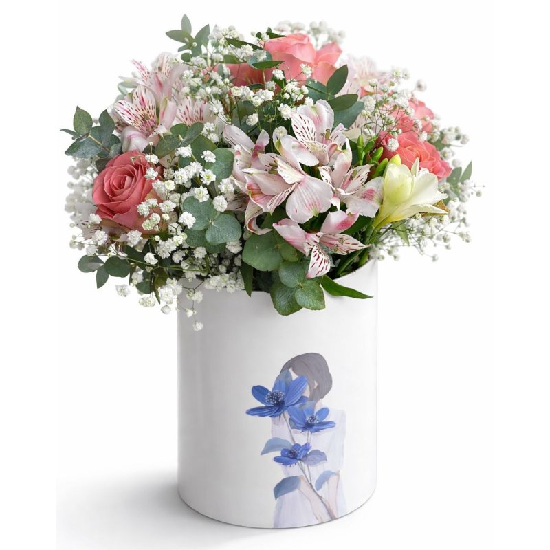 Kvetinový box s ružami a alstromériami