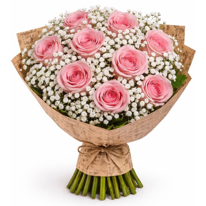 Gift roses with gypsophila